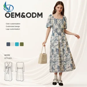 Designer Manufacturer Customized Women's Clothing Wholesale, Elegant Retro Women's Printed Dresses Oem Long Dresses