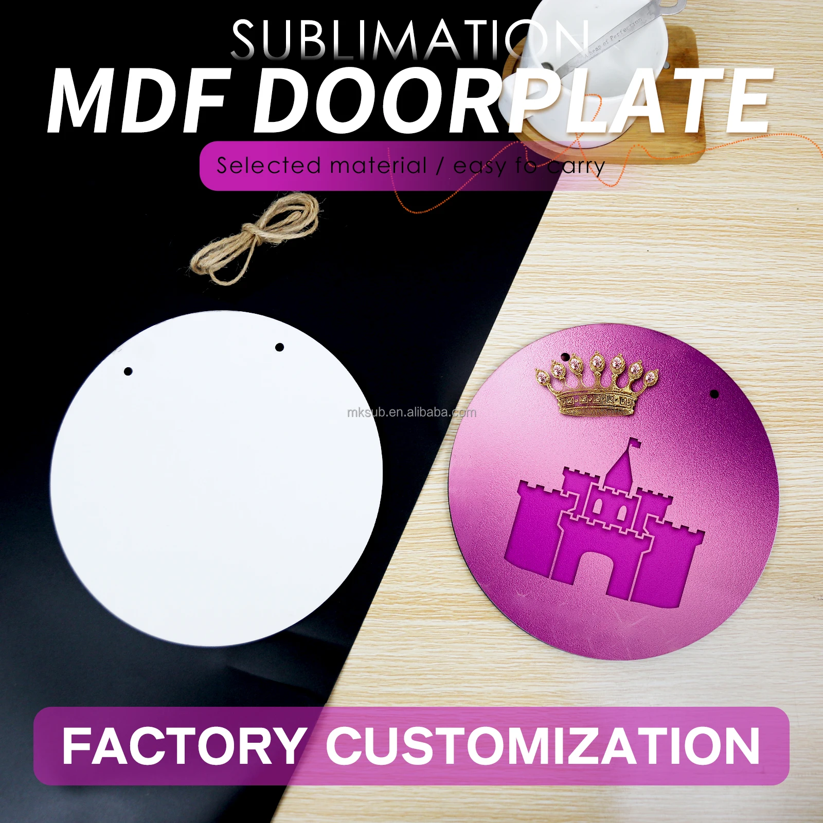 升华空白中密度纤维板木制欢迎标志门衣架升华圆木衣架门装饰| Alibaba.com