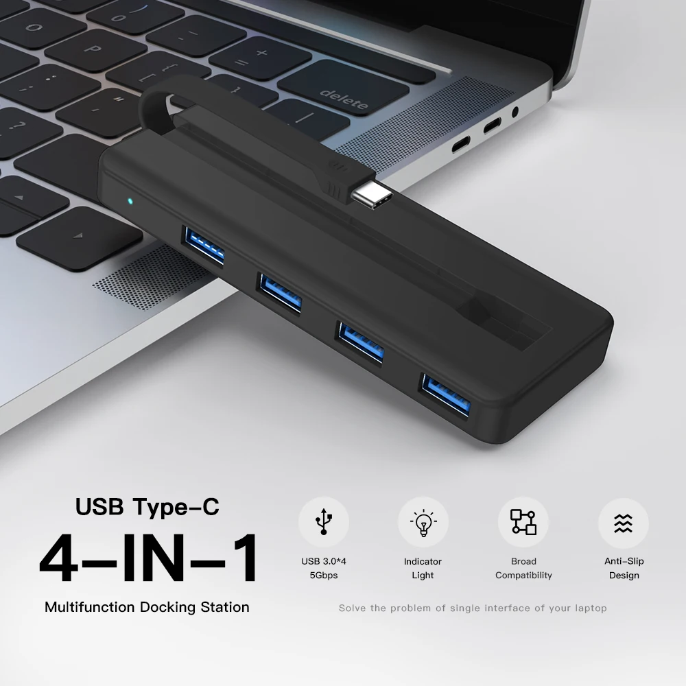 ABS Housing Type C Hub 4 Ports Usb-C to USB 3.0 5Gbps Splitter Converter USB C Hub for PC Laptop with RGB Light