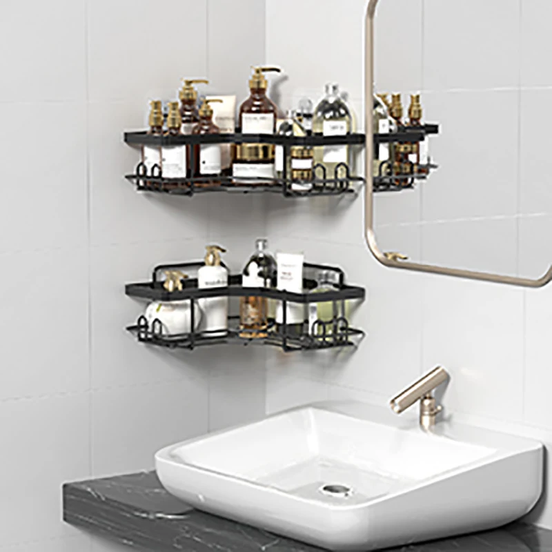WIREKING No Drilling 2 Pack Adhesive Corner Shower Caddy Bathroom Accessories Shower Caddies With Soap Holder Storage Rack