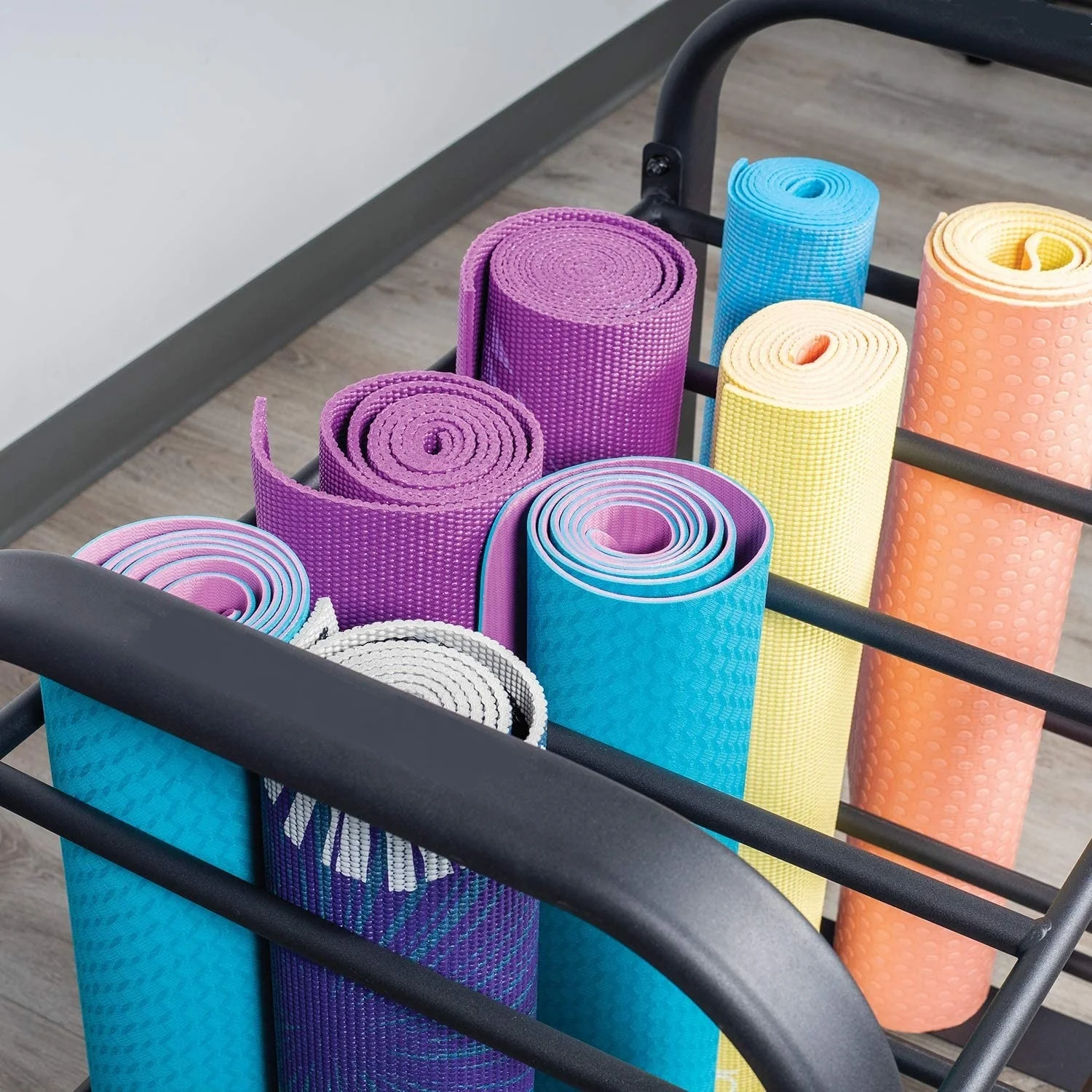 Yoga Mat Floor Stand Storage Shelf With Wheels Foam Rollers Holder