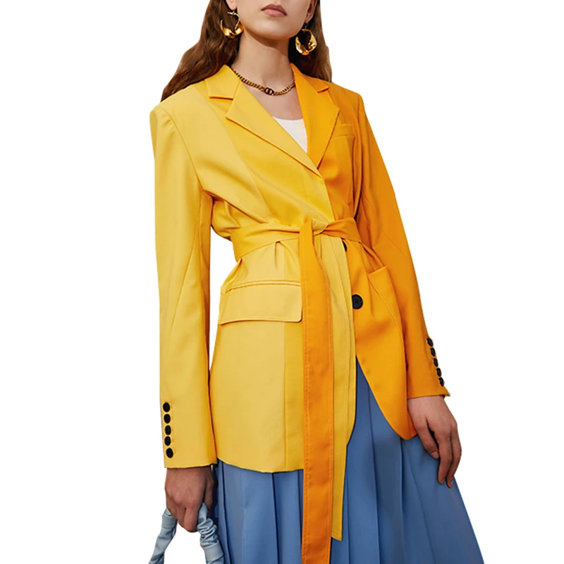 Twotwinstyle Colorblock Faja Vestido Amarillo Chaquetas Y Americanas Mujer  2021 Ropa De Primavera Ropa De Nuevo - Buy Twotwinstyle Colorblock Faja  Vestido Amarillo Chaquetas Y Americanas Mujer 2021 Ropa De Primavera Ropa