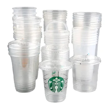 Custom Logo Printed 12 16 20 24oz Disposable Coffee and Drink Plastic Cups with Lids for Tea Juice Milk Cold Drinks