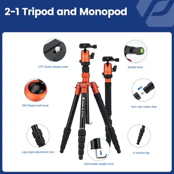 Fotopro Load up to 10KG/17.63lbs Camcorder Detachable Monopod Fotopro Aluminum Tripod for DSLR Camera detail image