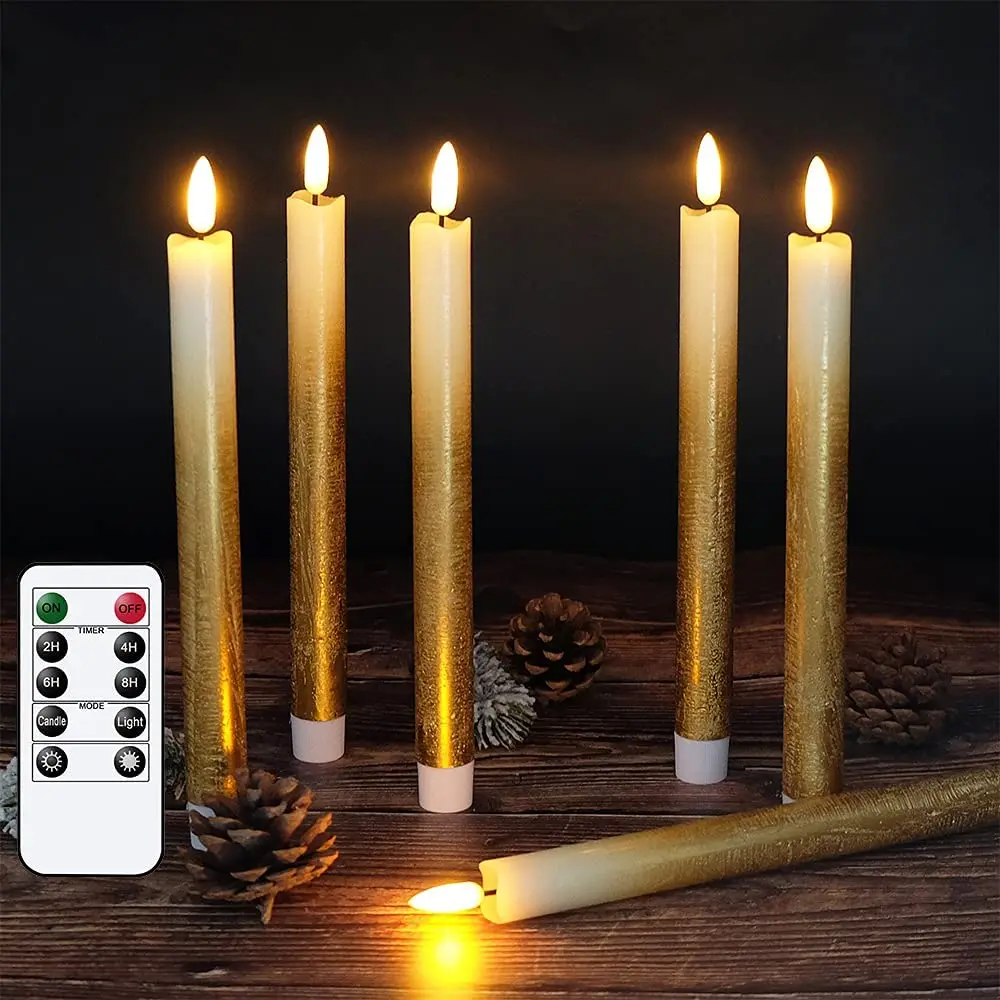 6pcs Wondise Real Wax 3d Flickering Flameless Taper Candles With Remote ...