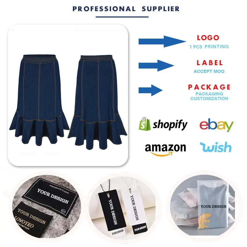 Latest Design Plus Size Women Jean Skirt Elastic Waistband Ruffle - Main Image