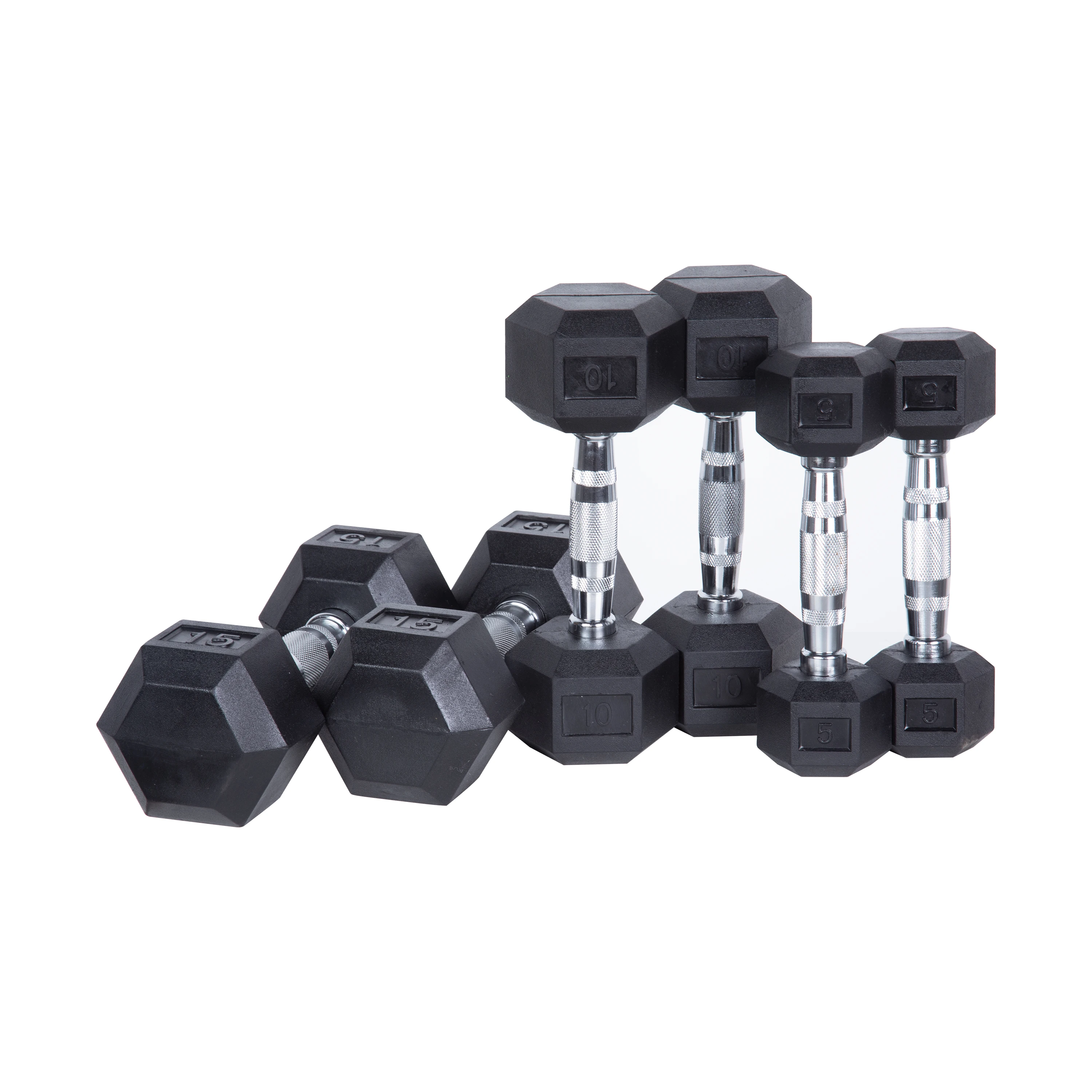 Factory Price Custom Logo Hex Dumbbells Rubber Encased Home Fitness Equipment Iron Steel Cast Body Function From 5 lb to 130 lb