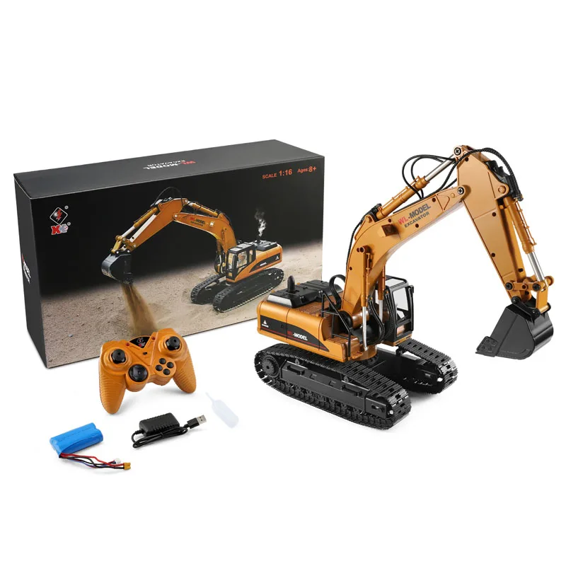 Escavadora RC WLtoys 16800 1/16 com luzes LED e fumaça para crianças