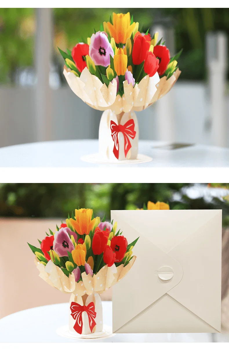 Paper Pop up Cards Tulips Life Sized Forever Flower Bouquet 3d Pop-up ...