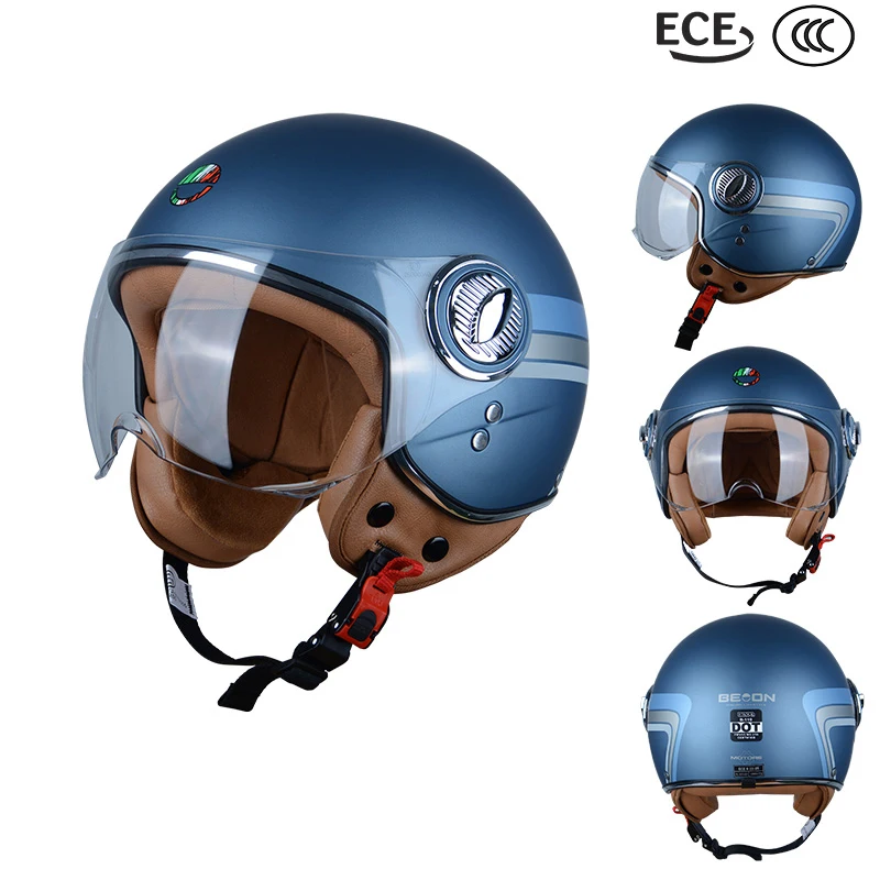 BEON Vintage Style Open Face Motorcycle Helmet for Men & Women