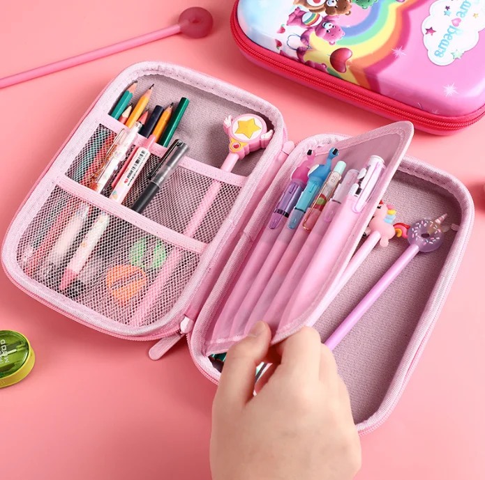 EVA Kids Organizer Bag Rectangle Stationery Box PU Fabric Cartoon Unicorn Dinosaur Shark Pencil Case