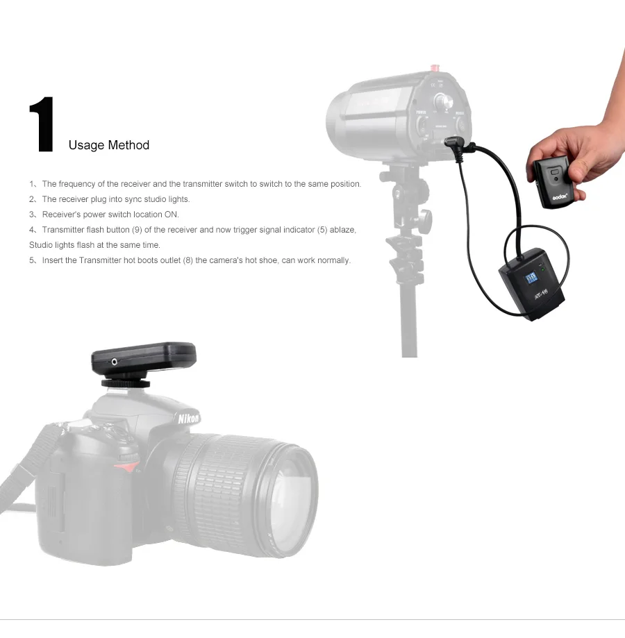Godox AT-16 16 Channels Transmitter & Receiver Wireless Studio Flash Trigger for DSLR Camera