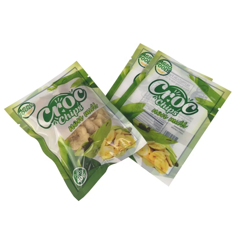 Heat Sealing Transparency Three Side Seal Sachet Pouch Banana Chips Food Packaging