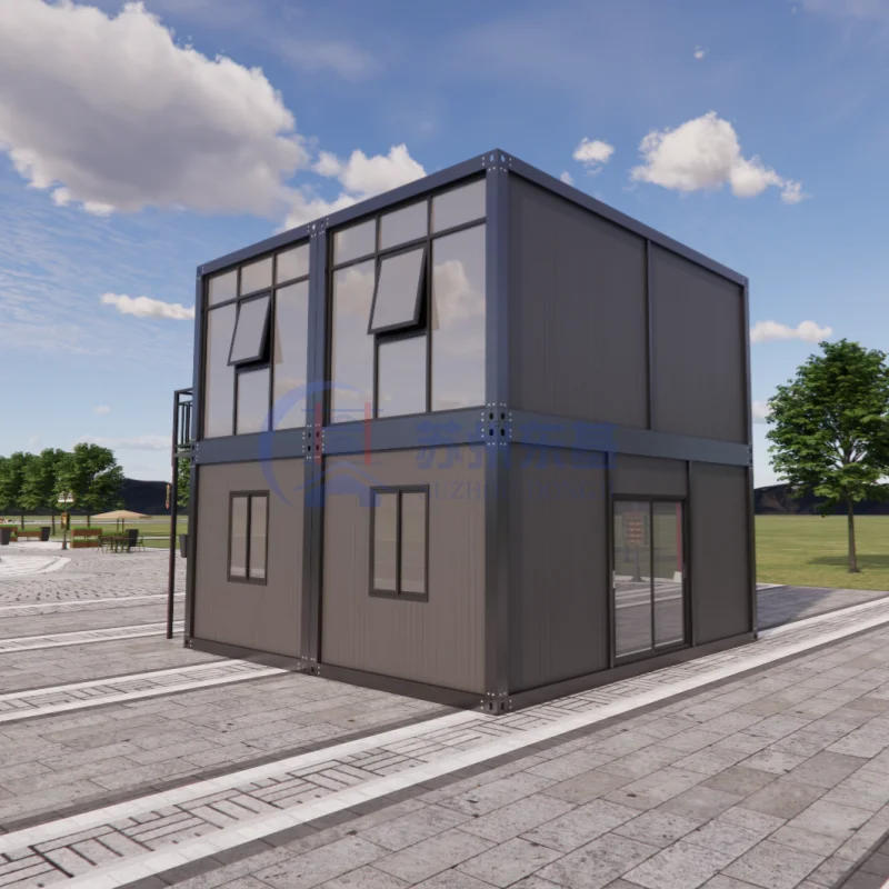 مكتب حاويات حديث متنقل وحدوي جاهز مقاس 20 قدمًا و40 قدمًا، هيكل أسود مسطح، مبانٍ جاهزة على شكل حاويات Casas Contenedor