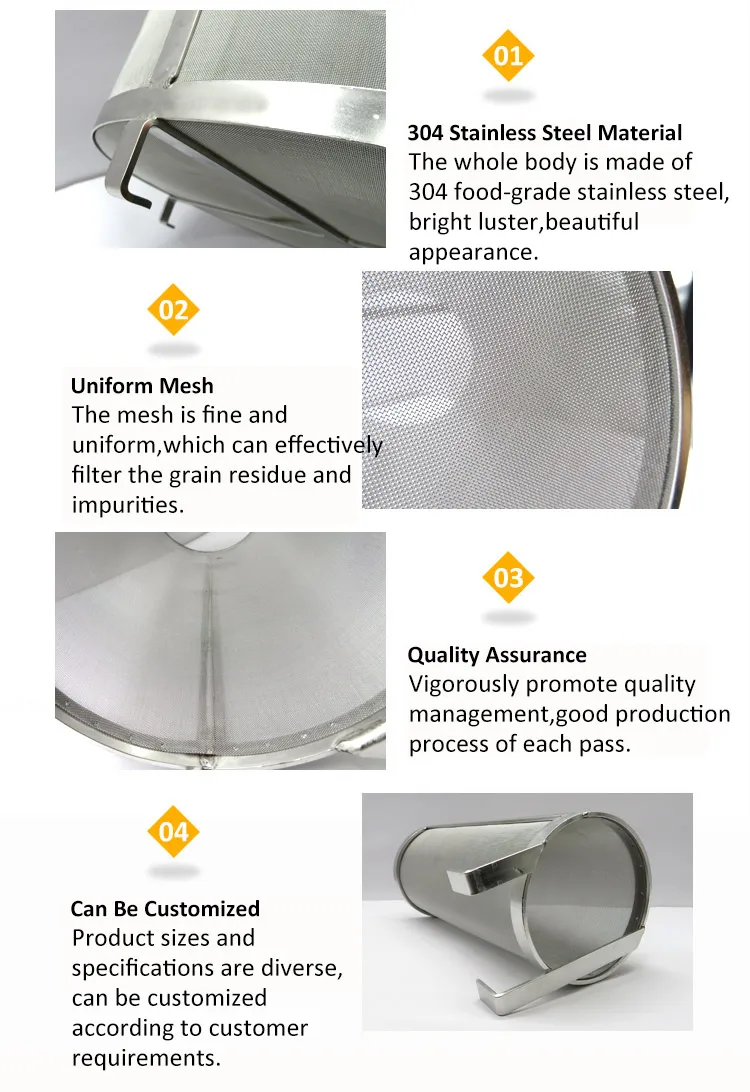 Stainless Steel Wire Mesh Filter Bucket Strainer for Beer