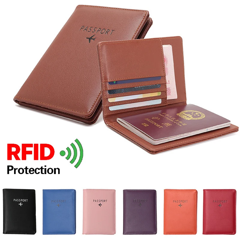 Large Capacity PU Leather RFID Blocking Travel Passport Holder Cover Wallet with Card Slot Ticket Holder for Men Women