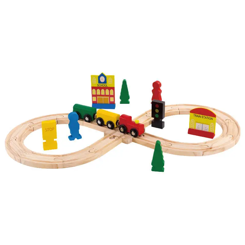 Children Educational Play Diy Train Railway Track Baby Wooden Train Set ...