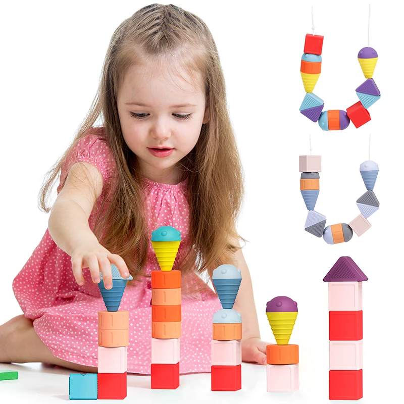 Wholesale Custom Logo Imagination Exercise Building Blocks Toy Autistic Children Kid Gift Toy Sensory Silicone Stacking Toy