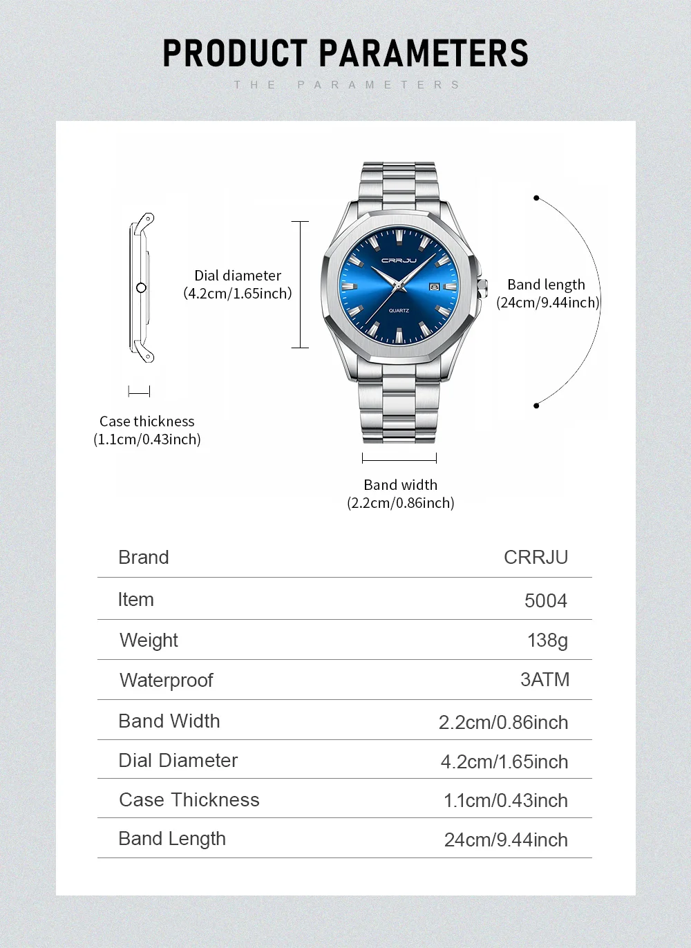 Crrju 5004 Men Watches Stainless Steel Trend Design Sport Watch Waterproof Big Dial Golden Luxury Japan Quartz Wristwatches