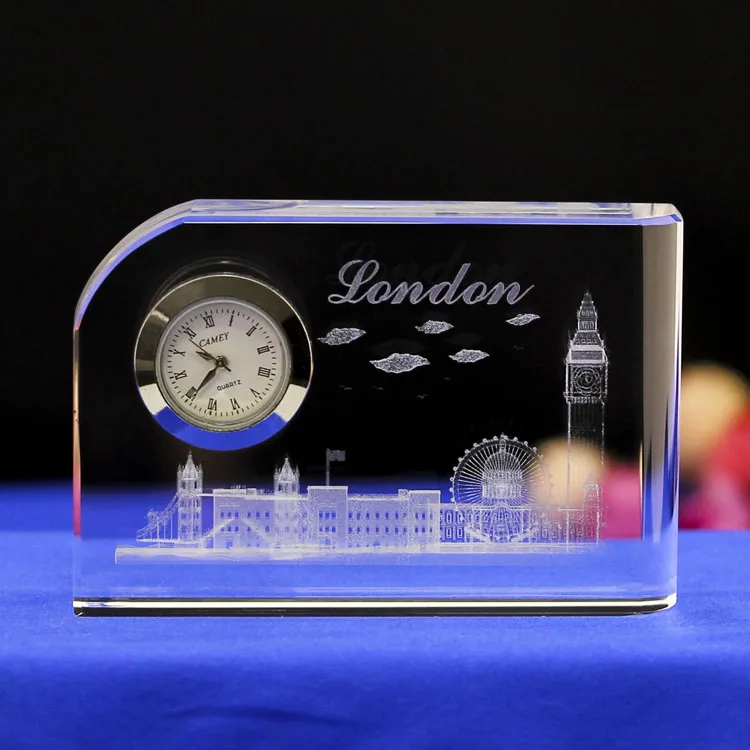 Customized promotion gifts crystal clocks with 3D laser engraving