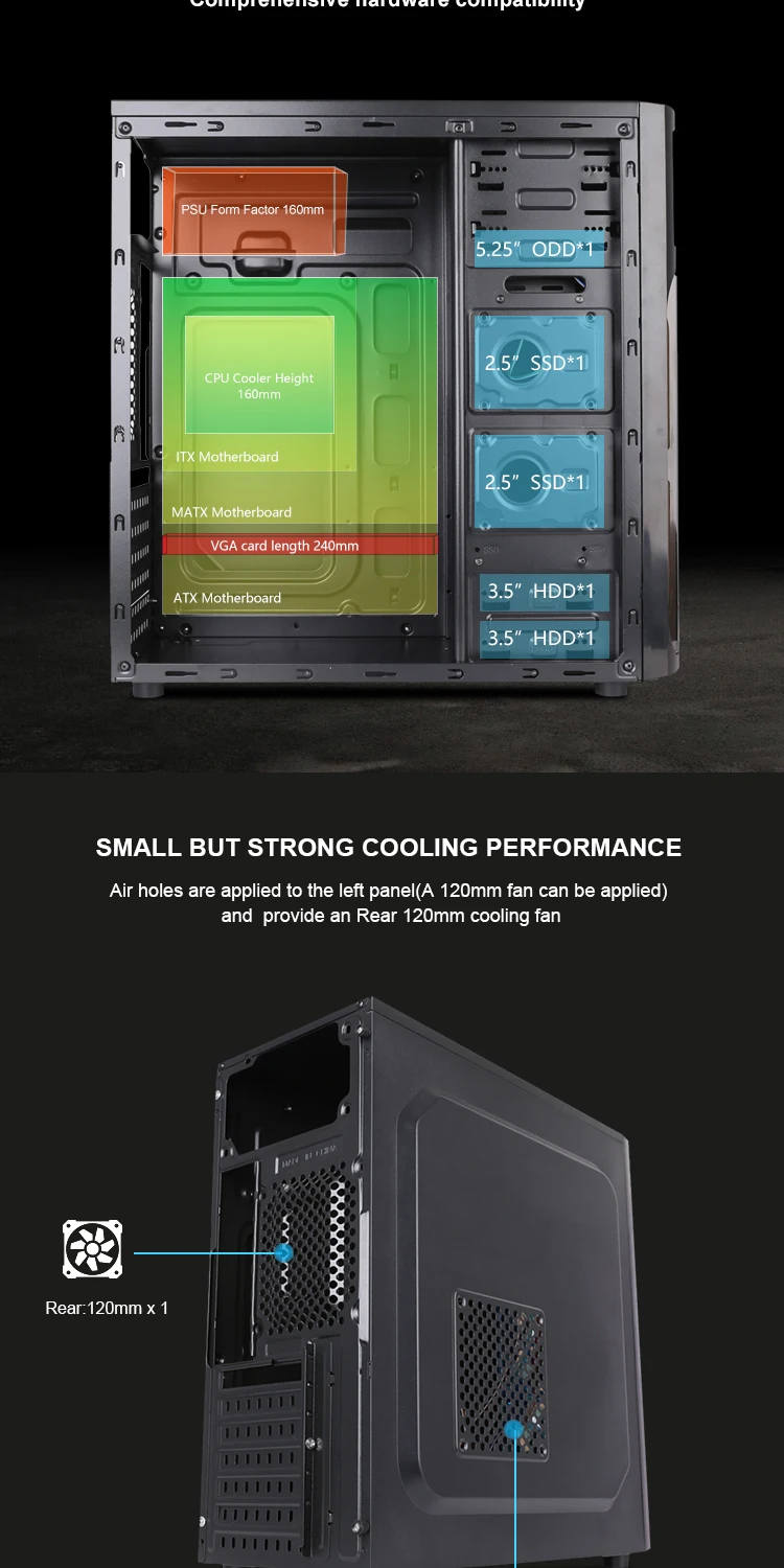Normal Office Design ATX Mid Tower PC Case 997-RD - Black, Simple Style ...
