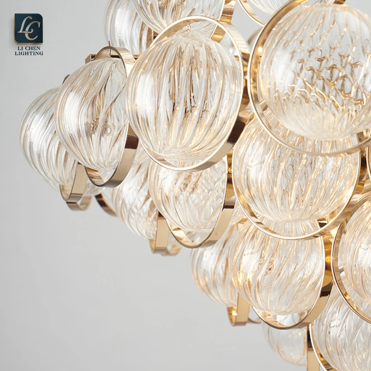 P0023 Modern Textured Glass Chandelier – Luxury Art Gold Suspension Lamp for Living Room