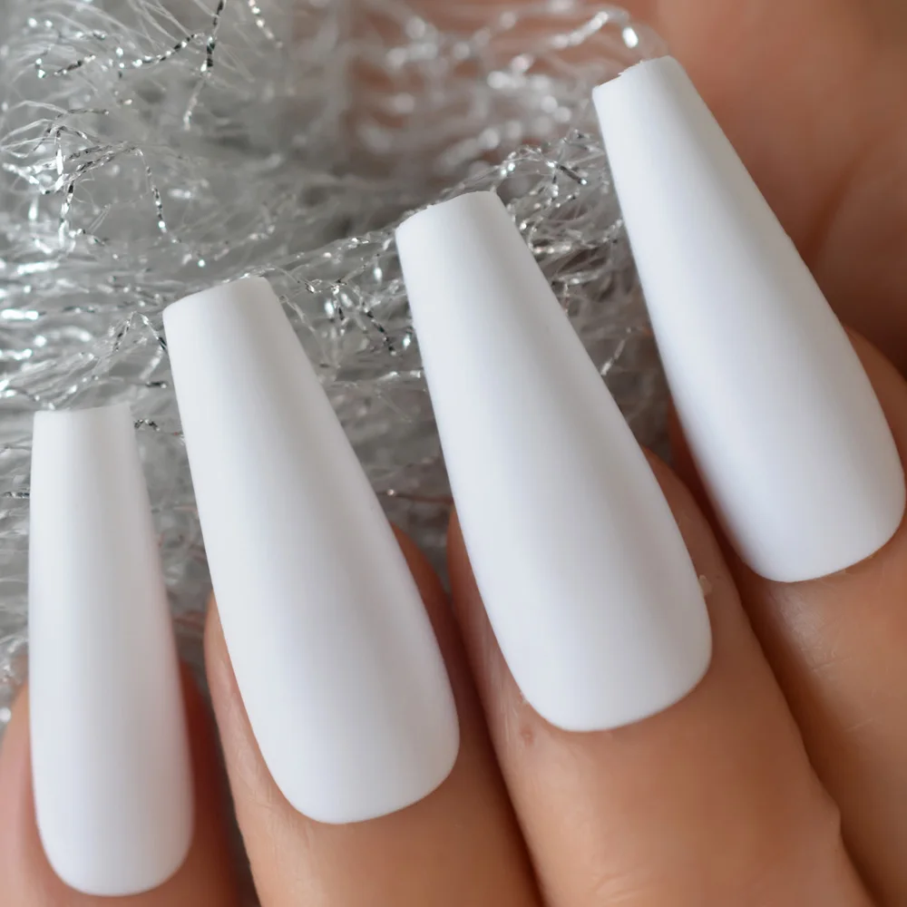 Long Fashion Nail Press on Fake Nail Tips White Coffin Nails Salon Professional Products 24 pcs