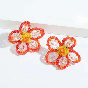 Y2K Jewelry Multicolor Sunflower Ansell Beads Aesthetics Accessories For Ladies Women Daisy Flower Acrylic Seed Beaded Earrings