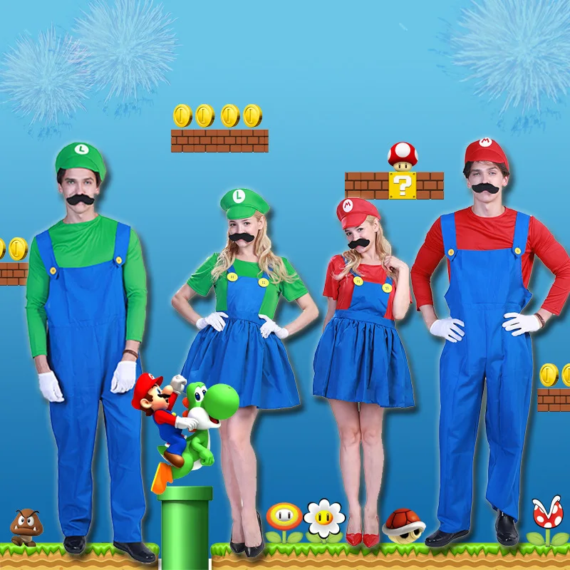2023 Adult Men an Women Super Mario Female Luigi Fancy Dress Outfit Costume  With Hat