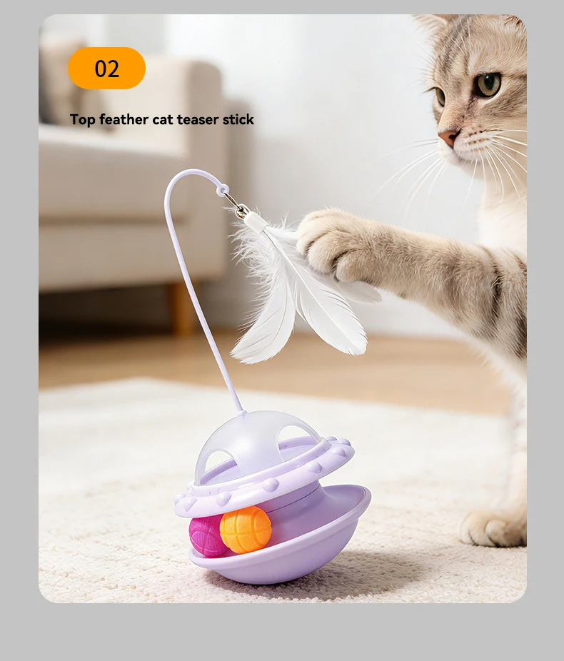 Interactive Cat Teaser Wand Long Handle Feather Toy Leak Food Tumbler Kitten Self Entertainment Pet Toy factory