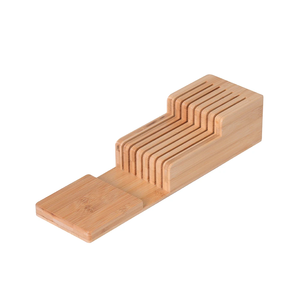 2 Tier Bamboo Knife Organizer Kitchen Knife Block Indrawer Storage