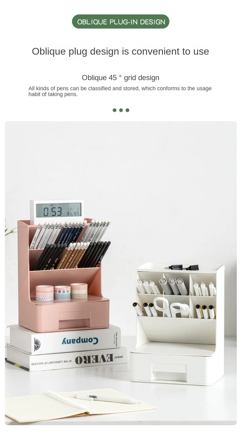 Inclined insert pen holder storage box office desktop light luxury wind pen bucket stationery_8
