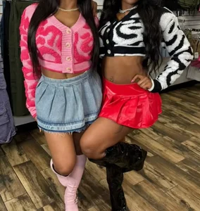 Viviblook C923TP Women's Winter Sweater Knitted Color Blocking Top Button Decoration Flat Knitted Patchwork Blouse Short Sweater