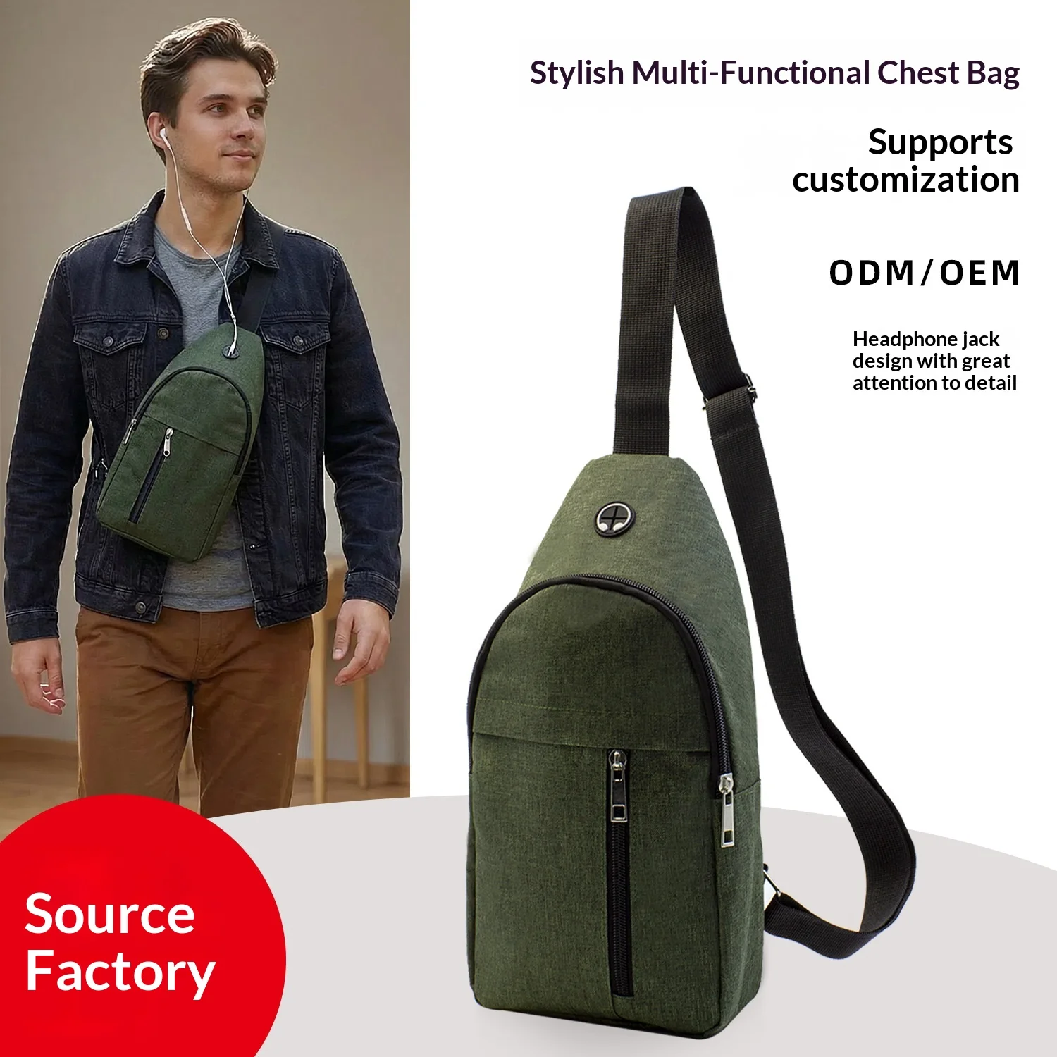 Cross-Border New Men's Oxford Cloth Breathable Zipper Chest Shoulder Crossbody Bag Multifunctional Leisure Travel Custom