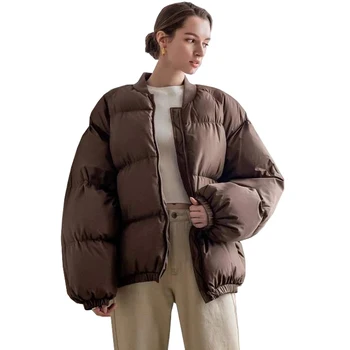 Women's Winter Long Sleeve Full Zipper Baggy Puffer Short Down Jacket Coat