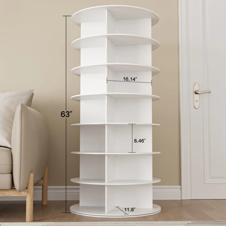 Factory Direct 7 Tier Revolve Wood Round Rotating Shoe Rack for Entryway Bedroom