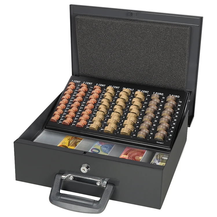 Hot Sale Security Metal Cash Box With PVC Plastic Cash Tray EURO Coin Cash Box