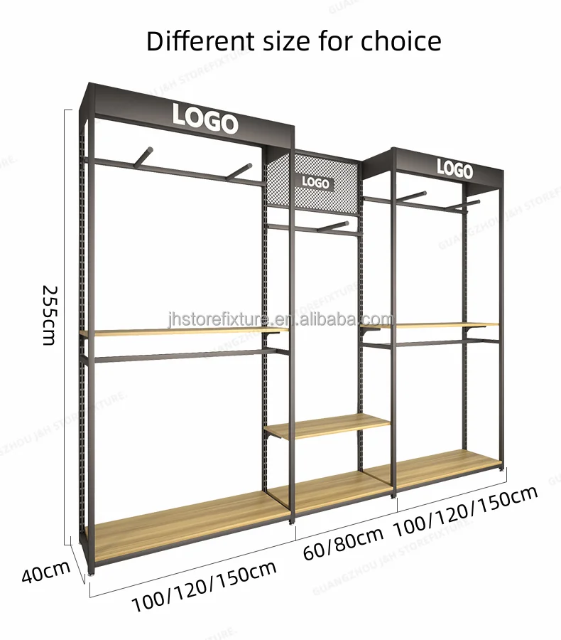 Adjustable Height Showroom Display Rack For Man Wood Retail Clothing