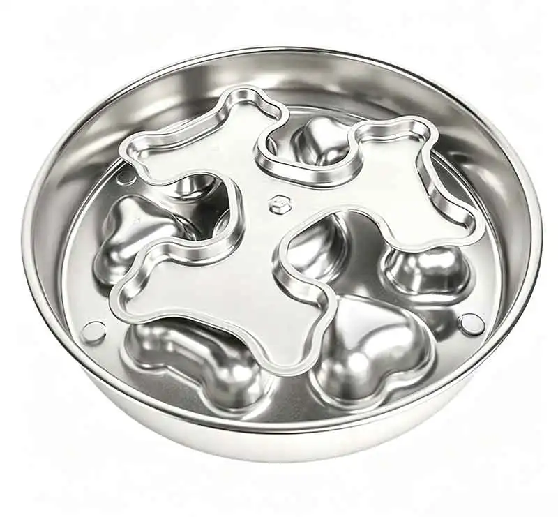 product stainless steel spiral slow feeder pet bowl anti slip anti tip over dog cat feeding bowl for teddy golden retriever-5
