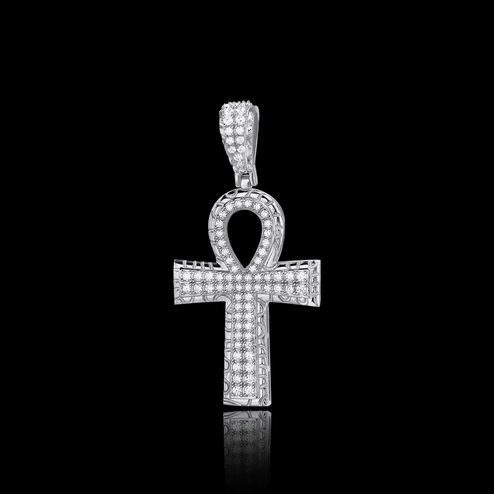 Iced Out Jewellery Hip Hop Ankh Gold Cross Pendant Cz Diamond Zircon Cross Pendant Necklace For mens