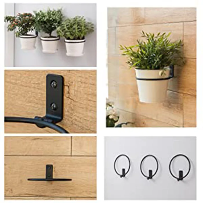 Plant Hanger Adjustable Bracket Circles Decorative Planter Porch Hook  Outdoor Black Metal Pot Rings Hangers Round Wall Mount