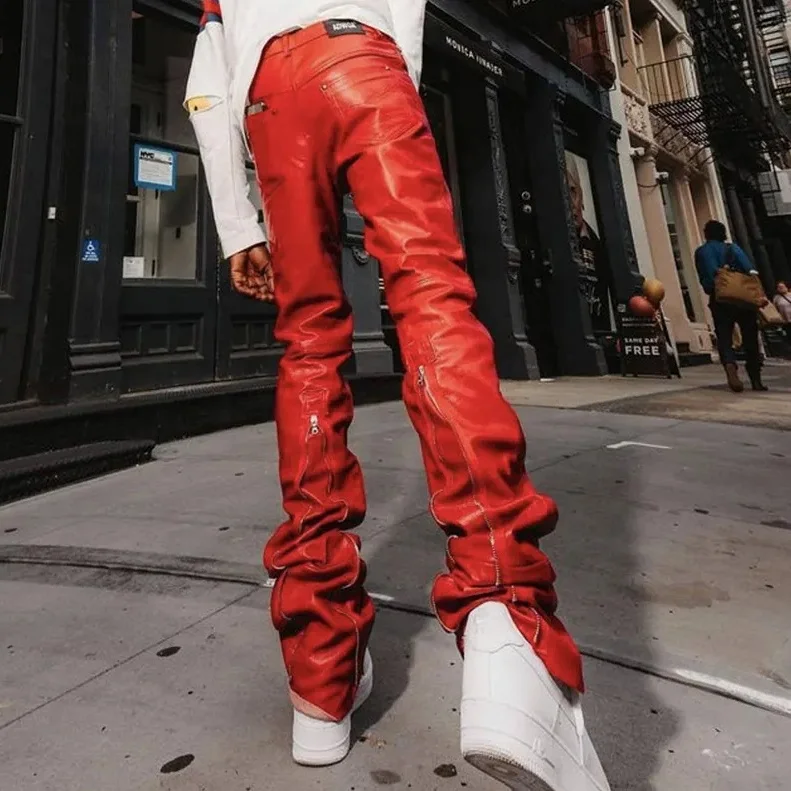 Flare Pants Men High Waisted Baggy Leather Pants Manufacturer