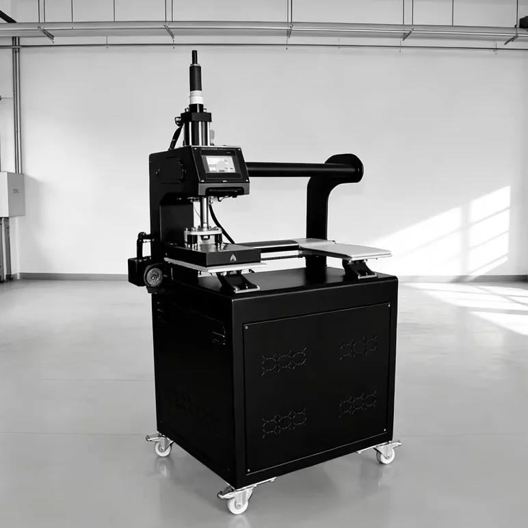 Full Automatic Electric Mechanical Up-sliding Double Station Label Heat Press Machine with Flatbed Printer for Clothes