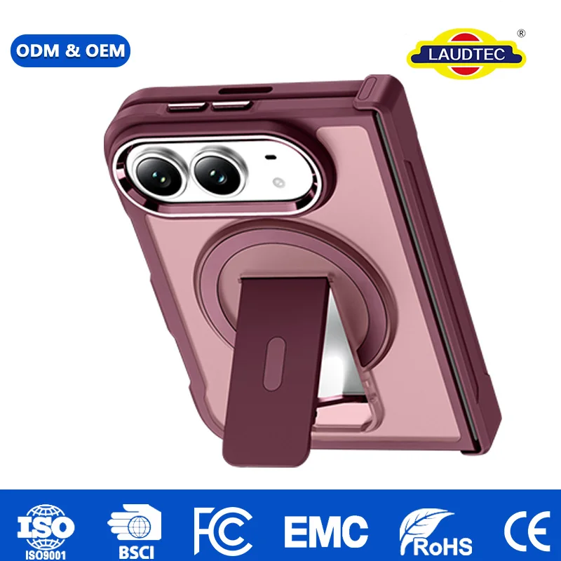 Foldable Phone Case for iPhone Duo, Skin Feel Matte, Built in Kickstand, Magnetic Wireless Charging Shockproof Protective Cover