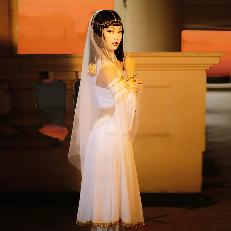  Disfraz de jazmín para danza del vientre, disfraz de princesa  Aladdin para Halloween, color blanco para mujer (talla S) : Ropa, Zapatos y  Joyería