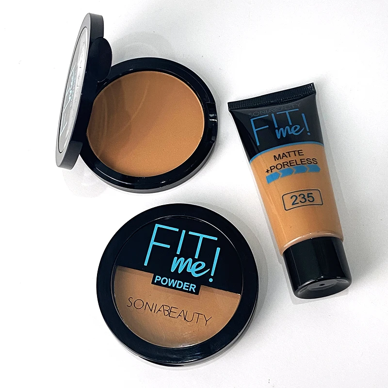 Full Cover Makeup Dark Skin Foundation Compact Pressed Powder And