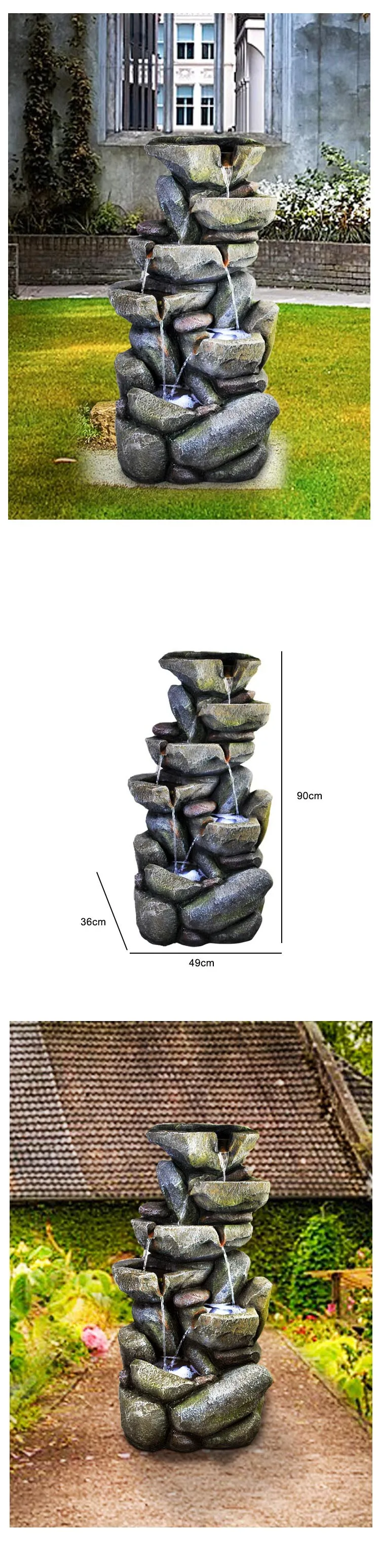 Solar Resin Outdoor Waterfall Stone Water Fountain With Led Lights For