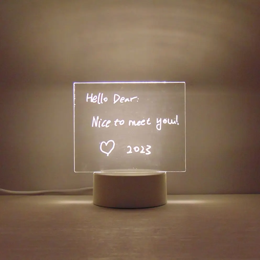 Creative Desktop Acrylic Message Board Light Led Note Memo Board Transparent Whiteboard Luminous Whiteboard for Decoration