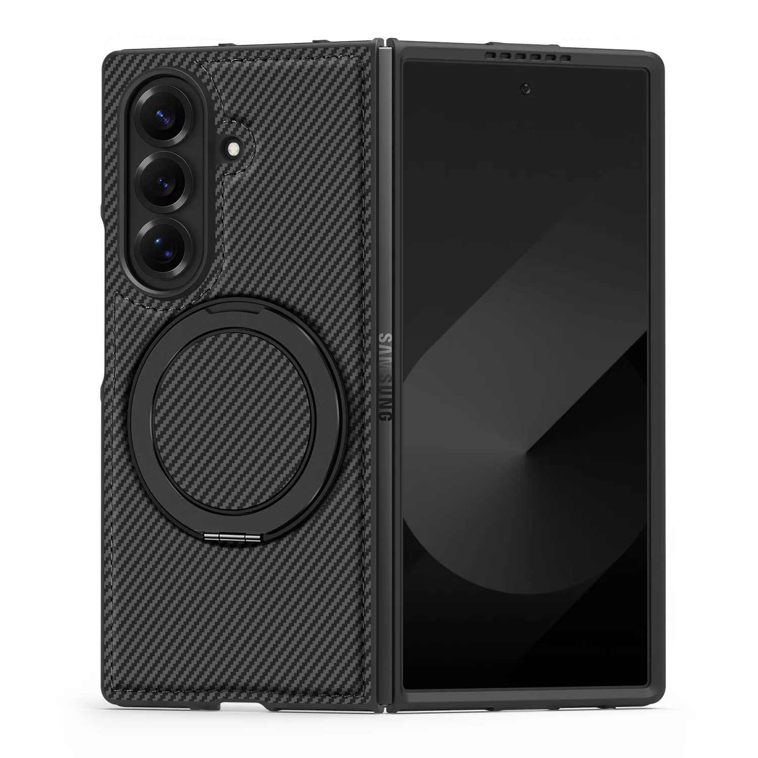  z fold  6 carbon fiber magnetic pc phone case with holder-4
