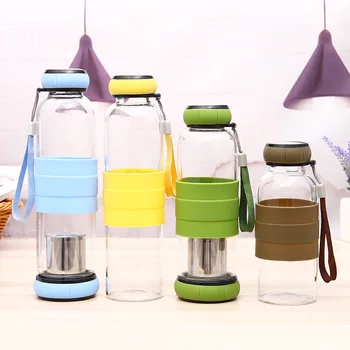 シリコンスリーブ付きガラス製ウォーターボトルシリコンラバー